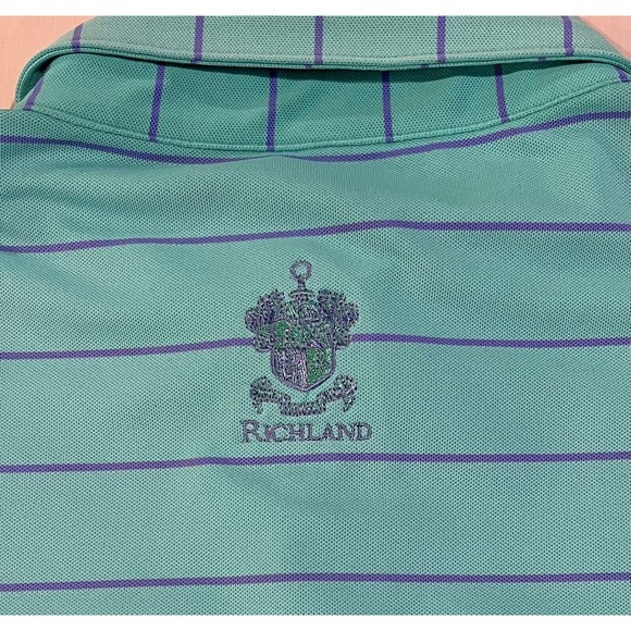 Peter Millar Summer Comfort Polo Shirt Mens Large Green Purple Striped Golf Logo - Picture 7 of 10